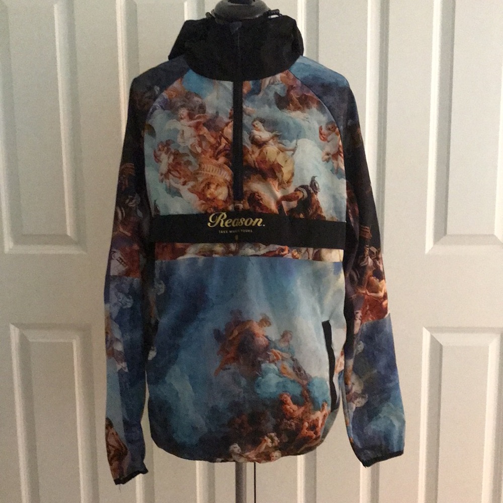 Reason Designed in New York City 1/4 Zip Hooded Windbreaker Jacket Angels M